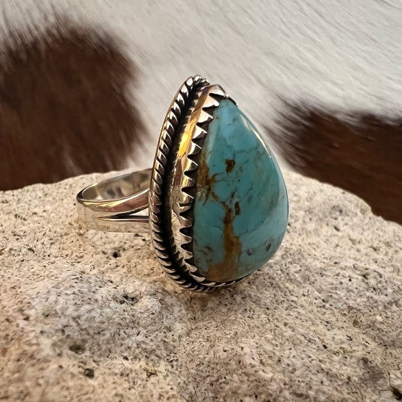 Hand Crafted Jewelry - ❤️ Kingman Turquoise Statement Sterling  925 Navajo Style Western Ring Size 6.75